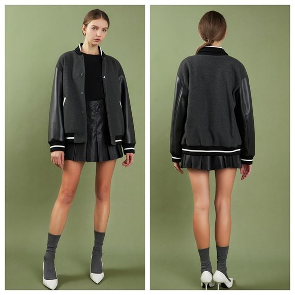 English Factory Mixed Media Bomber Jacket - Picture 1 of 4